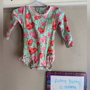 Ruffle Butts Pink and Green Kids Swim One Piece